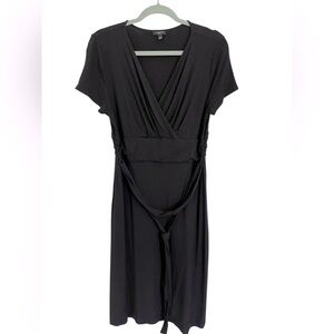 Talbots Womens Black Stretch Jersey Faux Wrap  Short Sleeves Dress Size Petite L